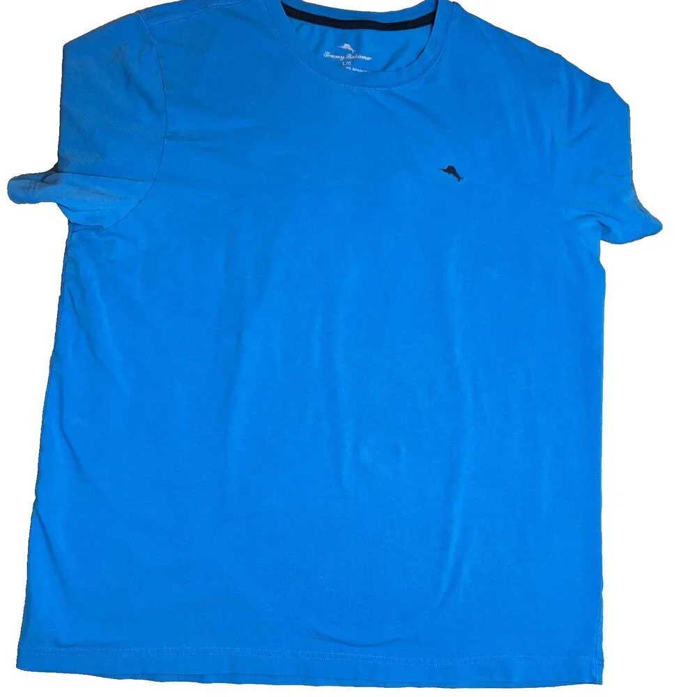 Tommy Bahama Tee Shirt Mens L Blue with Navy Embroidered Swordfish Logo Crewneck - Picture 6 of 9